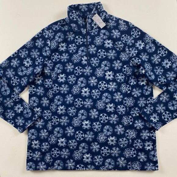 Lands' End Tops - Lands End 1 4 Zip Pullover Fleece Womens XL TALL Blue Snowflakees